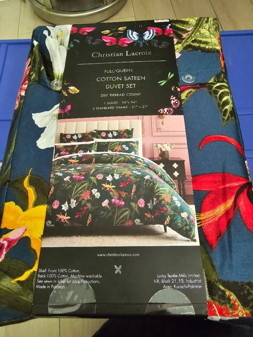 Christian Lacroix  Duvet Cover Set Cotton Tropical Floral Navy Blue NWT